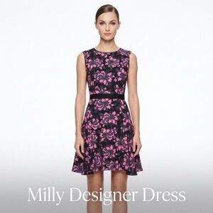 Milly Dress 0 Designer Black & Pink Floral Fit & Flare EUC
